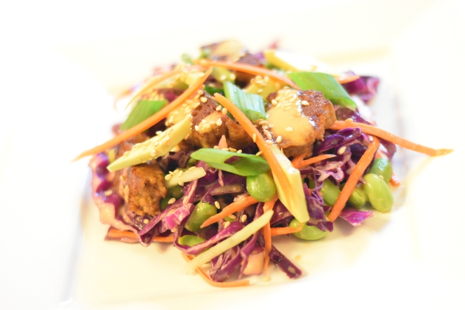 Blog Food - Garlicky Seitan with Slaw and Miso Ginger Dressing